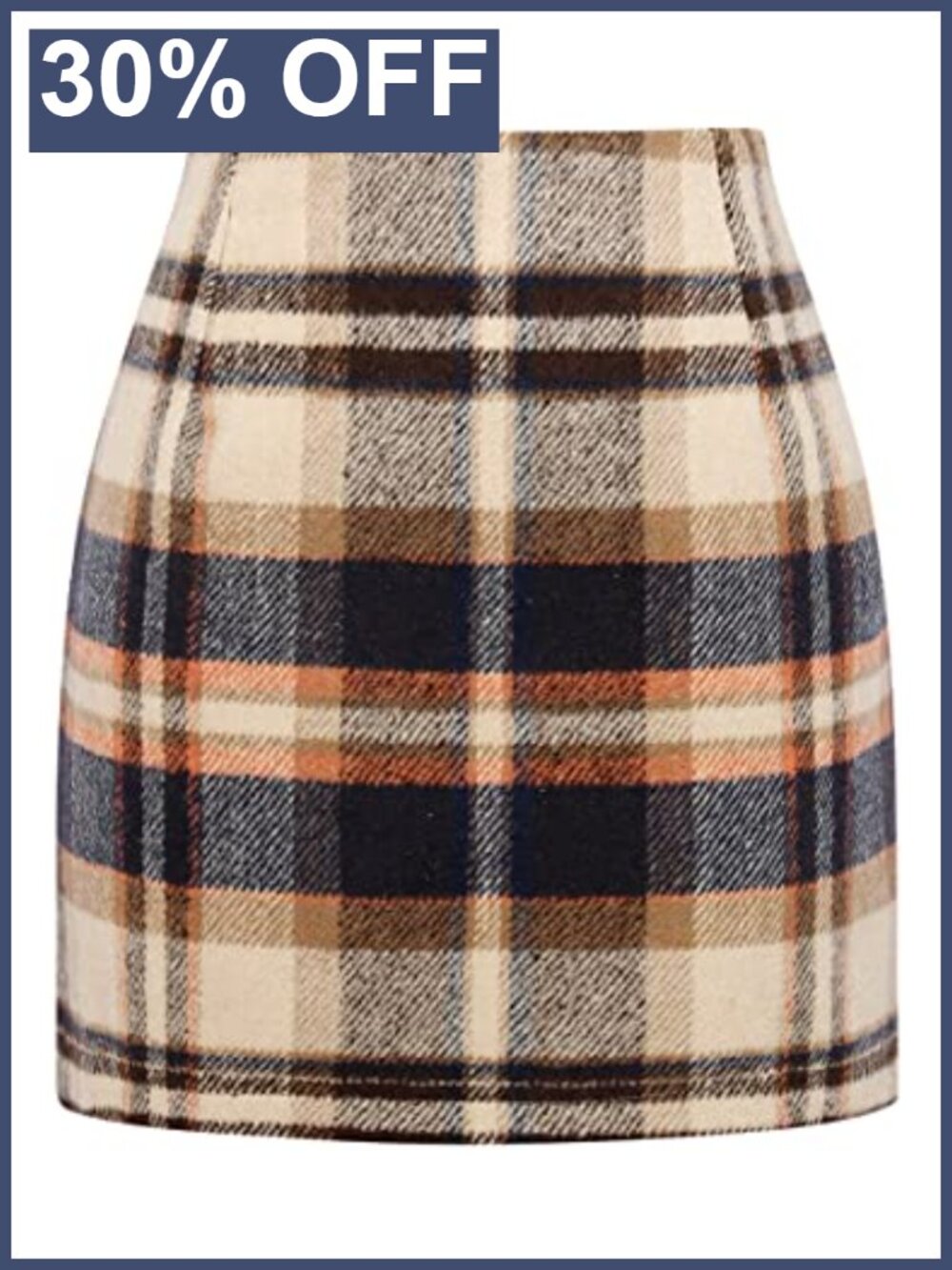 Womens High Waist Plaid Mini Skirt Bodycon Pencil Fit Wool Blend